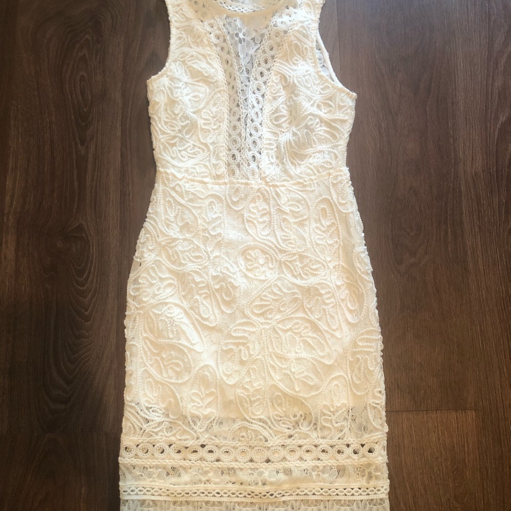 White high neck open back dress